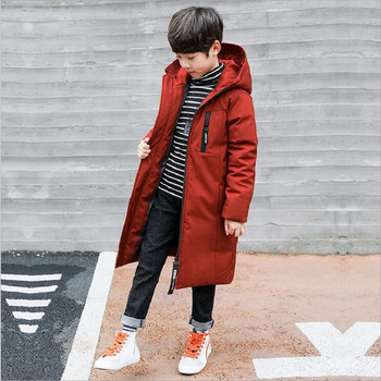 Детско облекло Зимно момченце Дълго модно пухено памучно удебелено качулка -30 градуса ветроустойчиво топло палто за деца Парка 4-14 години
