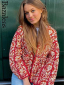 2023. gada Bazaleas Store Traf Red, ziedu apdruka Parkas mētelis silta jaka Kokvilnas polsterēts mētelis