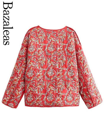 2023 Bazaleas Store Traf Red Floral Print Παλτό Parkas Ζεστό τζάκετ Επίσημο παλτό με βαμβακερή επένδυση