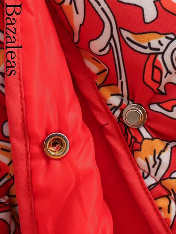 2023 Bazaleas Store Traf Red Floral Print Παλτό Parkas Ζεστό τζάκετ Επίσημο παλτό με βαμβακερή επένδυση