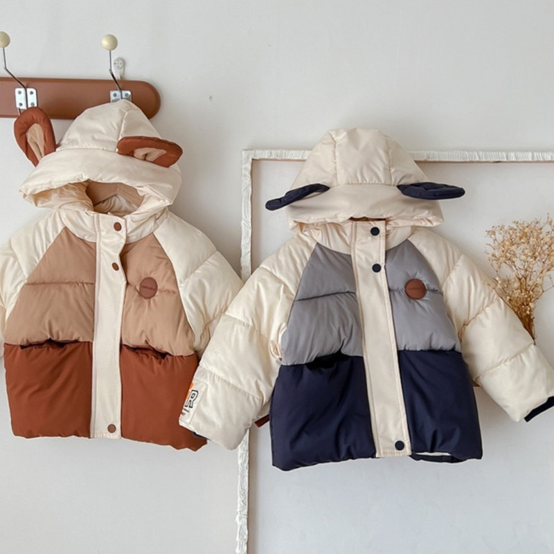 Bērnu kokvilnas polsterēts mētelis meiteņu un zēnu jakas Jauki ziemas apģērbi, biezināts mētelis ar kapuci