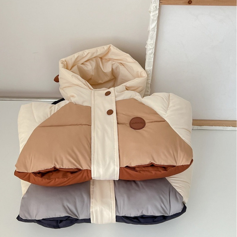 Bērnu kokvilnas polsterēts mētelis meiteņu un zēnu jakas Jauki ziemas apģērbi, biezināts mētelis ar kapuci