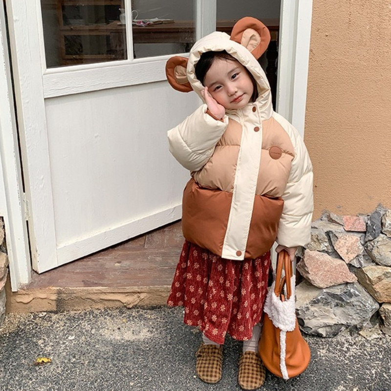 Bērnu kokvilnas polsterēts mētelis meiteņu un zēnu jakas Jauki ziemas apģērbi, biezināts mētelis ar kapuci