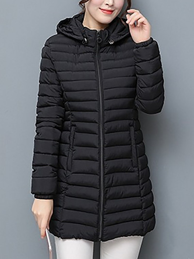 YISOLIFE sieviešu viegla polsterēta jaka vidēja garuma ziemas jakas ar kabatām stepēts mētelis ar noņemamu kapuci