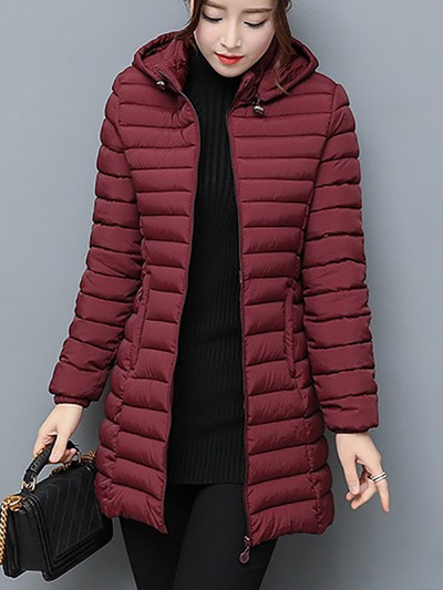 YISOLIFE sieviešu viegla polsterēta jaka vidēja garuma ziemas jakas ar kabatām stepēts mētelis ar noņemamu kapuci
