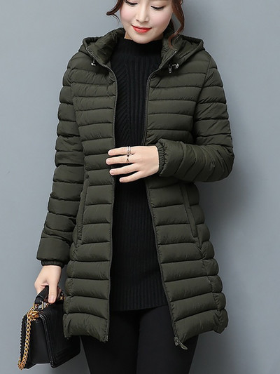 YISOLIFE sieviešu viegla polsterēta jaka vidēja garuma ziemas jakas ar kabatām stepēts mētelis ar noņemamu kapuci