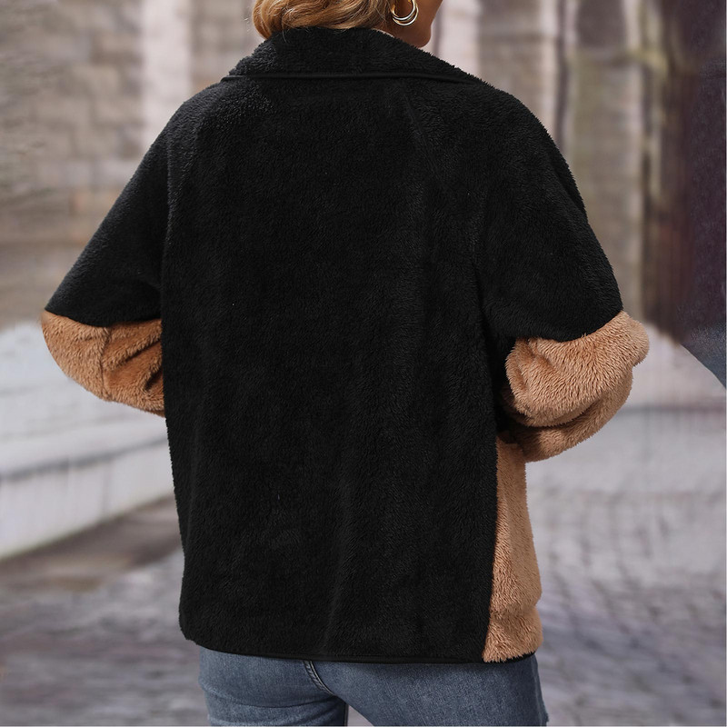 Jachetă cu fermoar asortat la modă pentru femei, iarnă, cu mâneci lungi, pe două fețe, cu rever de pluș, haină pentru femei Abrigos Para Mujeres