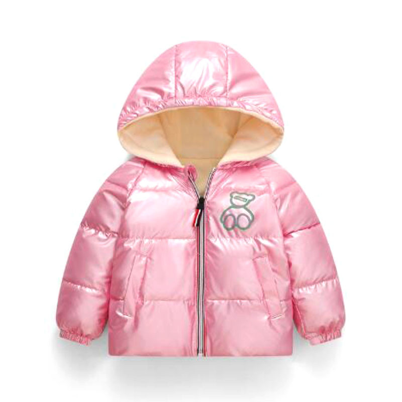 Ziemas plīša silta jaka ar kapuci zēniem meitenēm 2-8 gadus veciem dūnu mētelis ar korejiešu versiju 2023 modes jauns bērnu apģērbs