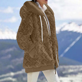 Jaunums biezā ziemas siltā plīša rāvējslēdzēja kabatā ar kapuci vaļīga jaka Sieviešu kapuce Lielizmēra mēteļi Mākslīgās kažokādas džemperis, vējjaka