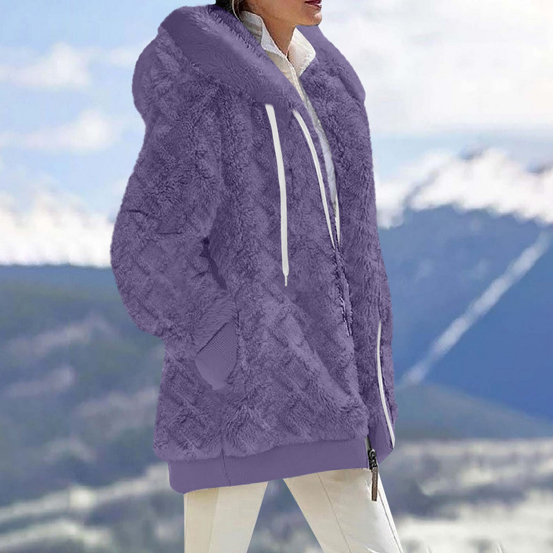 Jaunums biezā ziemas siltā plīša rāvējslēdzēja kabatā ar kapuci vaļīga jaka Sieviešu kapuce Lielizmēra mēteļi Mākslīgās kažokādas džemperis, vējjaka