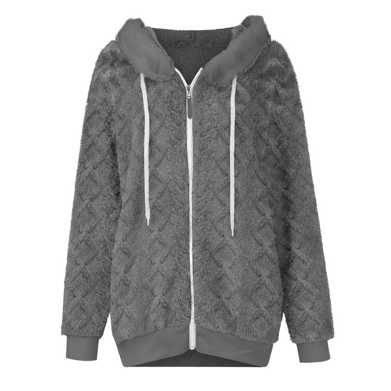 Jaunums biezā ziemas siltā plīša rāvējslēdzēja kabatā ar kapuci vaļīga jaka Sieviešu kapuce Lielizmēra mēteļi Mākslīgās kažokādas džemperis, vējjaka