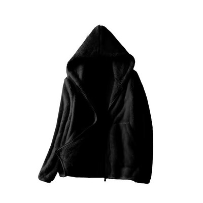 2023 m. rudens moteriškas koralinis aksominis paltas lauke, trumpas striukė su gobtuvu, dvipusis poliarinės vilnos storas, šiltas viršutinis drabužis su užtrauktuku