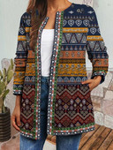 Palton cardigan cu mâneci lungi imprimat cu dungi în carouri bleumarin de primăvară/toamnă