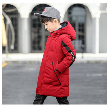 4-15 годишни зимни детски якета Палта за момчета тийнейджъри Модно удебелено топло палто с дълга качулка Детски дрехи Палта за момчета Горнища
