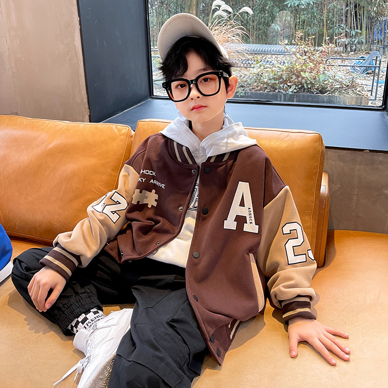 Pavasara rudens bumbvedēja jaka bērniem ar burtu apdruku Virsdrēbes zēnu ielas apģērbs Skolas bērnu beisbola formas mētelis 4 6 8 10 12 14 g.