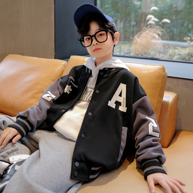 Pavasara rudens bumbvedēja jaka bērniem ar burtu apdruku Virsdrēbes zēnu ielas apģērbs Skolas bērnu beisbola formas mētelis 4 6 8 10 12 14 g.