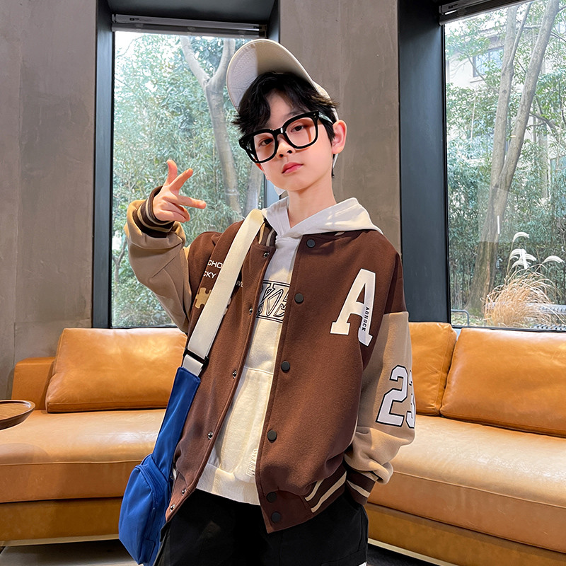 Pavasara rudens bumbvedēja jaka bērniem ar burtu apdruku Virsdrēbes zēnu ielas apģērbs Skolas bērnu beisbola formas mētelis 4 6 8 10 12 14 g.