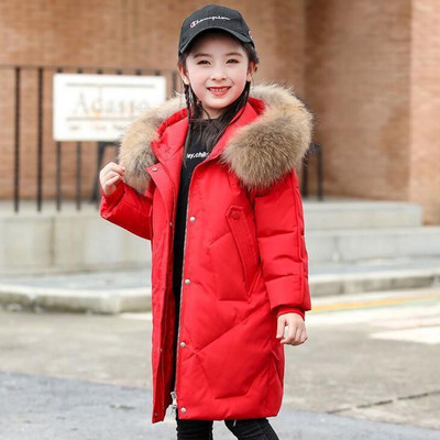 Jachetă lungă din bumbac cu puf pentru fete, iarnă, haină cu guler de blană, cu glugă, fermoar, îmbrăcăminte exterioară de Crăciun, copii, haine pentru adolescenți 5-14 ani