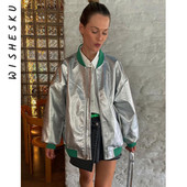 Jachete din piele sintetică din PU metalizat pentru femei, iarnă, guler polo, cu mânecă lungă, haină ocazională, îmbrăcăminte de stradă, mozaic, cu fermoar.