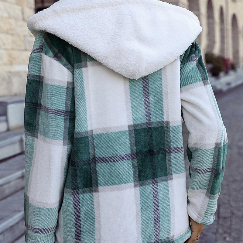 Visvairāk pārdotā ziemas mēteļa jaka sievietēm rudens ziemas ar kapuci ar garām piedurknēm rūtaini vidēja garuma brīvs zelta seska mētelis 여성가을의류