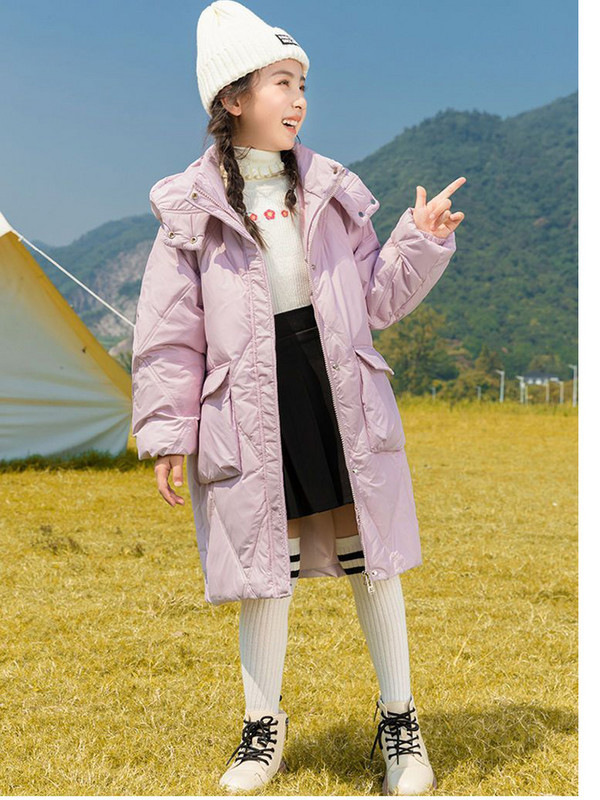 Korėjietiško stiliaus mergaičių ilgi parkai žieminiai stori kasdieniai su gobtuvu medvilninė šilta striukė vaikams užtrauktukas juodas chaki spalvos vaikiškas paltas XMP389