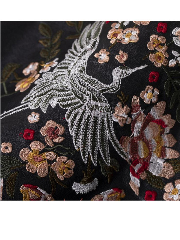 QNPQYX Jachete din piele mozaic pentru femei Nituri cu broderie cu flori Secțiune scurtă Jachete mici din piele Pu Jachete casual pentru motociclete