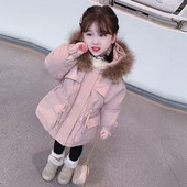 Jachete de iarnă, cu glugă, blană artificială, haină caldă, Parka pentru fată, pentru copii, haină pentru fete 2 3 4 5 6 7 8 ani