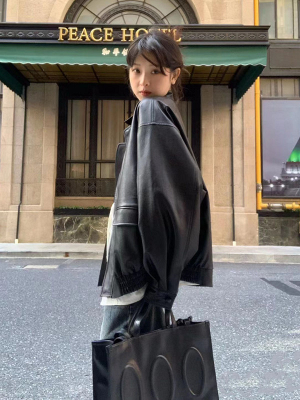 Jachetă vintage din PU pentru femei, haină de stradă, pardesiu supradimensionat, stil american, ocazional, jachetă din piele artificială, ocazională.