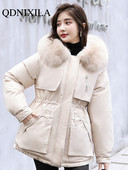 Nová zimná bunda pre ženy 2023, voľná, tenká, teplá, s kapucňou, zimná bunda pre ženy, kórejská móda, parky, zimné oblečenie pre ženy, kabáty