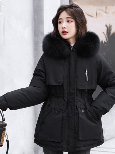 Nová zimná bunda pre ženy 2023, voľná, tenká, teplá, s kapucňou, zimná bunda pre ženy, kórejská móda, parky, zimné oblečenie pre ženy, kabáty