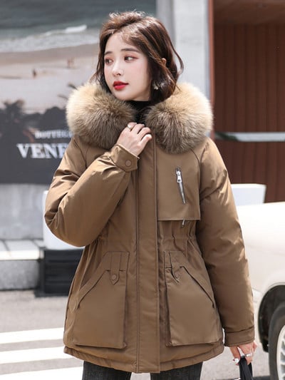 Nová zimná bunda pre ženy 2023, voľná, tenká, teplá, s kapucňou, zimná bunda pre ženy, kórejská móda, parky, zimné oblečenie pre ženy, kabáty