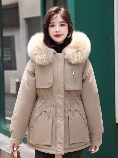 Nová zimná bunda pre ženy 2023, voľná, tenká, teplá, s kapucňou, zimná bunda pre ženy, kórejská móda, parky, zimné oblečenie pre ženy, kabáty