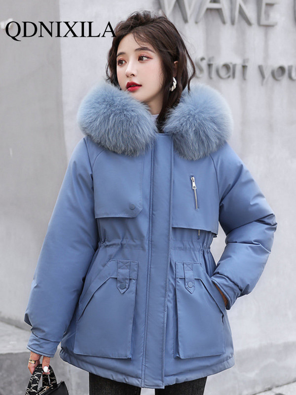 Nová zimná bunda pre ženy 2023, voľná, tenká, teplá, s kapucňou, zimná bunda pre ženy, kórejská móda, parky, zimné oblečenie pre ženy, kabáty