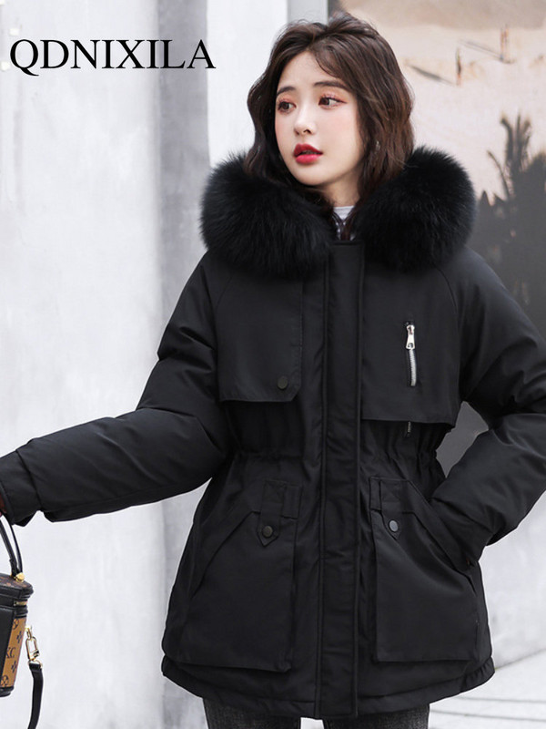 Nová zimná bunda pre ženy 2023, voľná, tenká, teplá, s kapucňou, zimná bunda pre ženy, kórejská móda, parky, zimné oblečenie pre ženy, kabáty