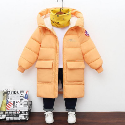 Iarnă 2023, versiunea coreeană pentru copii, stil mediu lung, jachetă din bumbac pentru bebeluși, băieți, fete, desene animate, fermoar, cu glugă, 3-10 ani