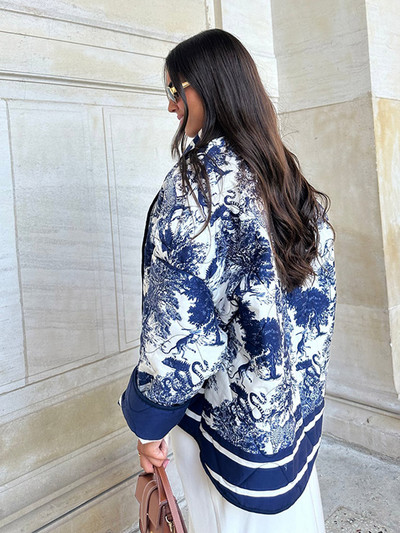 Jachetă de iarnă imprimată pentru femei, vopsea, mozaic, cu panouri, eșarfă largi guler, haină de bumbac pentru femei, 2023, la modă, de buzunar, îmbrăcăminte caldă pentru damă