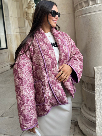 Jachetă de iarnă imprimată pentru femei, vopsea, mozaic, cu panouri, eșarfă largi guler, haină de bumbac pentru femei, 2023, la modă, de buzunar, îmbrăcăminte caldă pentru damă