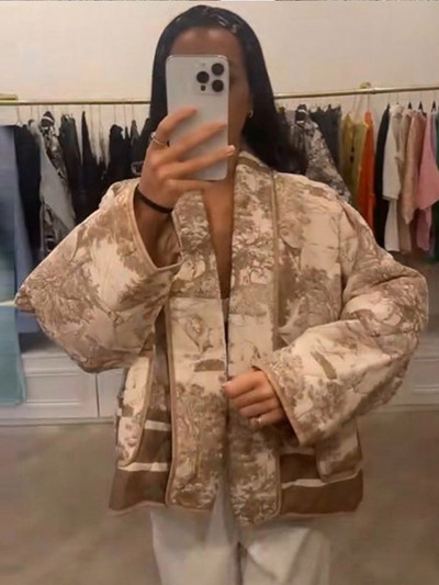 Jachetă de iarnă imprimată pentru femei, vopsea, mozaic, cu panouri, eșarfă largi guler, haină de bumbac pentru femei, 2023, la modă, de buzunar, îmbrăcăminte caldă pentru damă