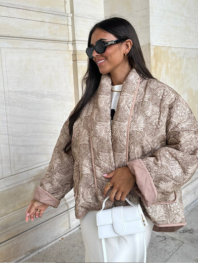 Jachetă de iarnă imprimată pentru femei, vopsea, mozaic, cu panouri, eșarfă largi guler, haină de bumbac pentru femei, 2023, la modă, de buzunar, îmbrăcăminte caldă pentru damă