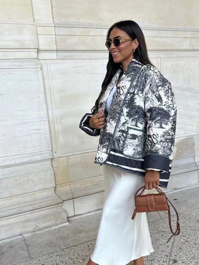 Jachetă de iarnă imprimată pentru femei, vopsea, mozaic, cu panouri, eșarfă largi guler, haină de bumbac pentru femei, 2023, la modă, de buzunar, îmbrăcăminte caldă pentru damă