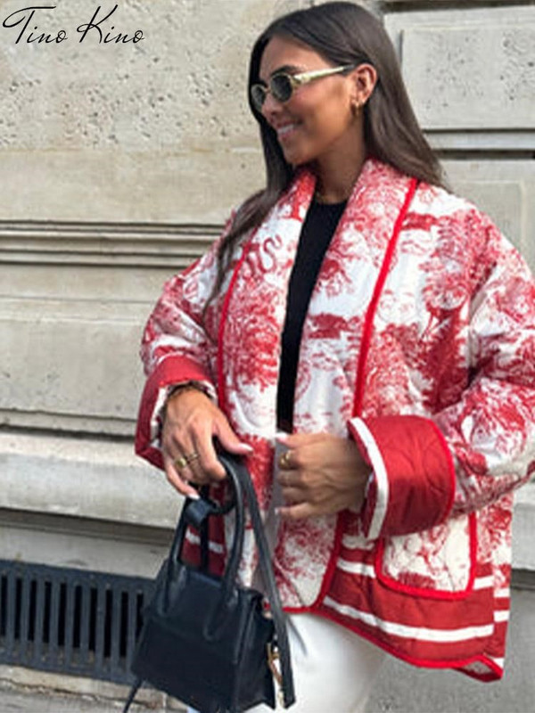 Jachetă de iarnă imprimată pentru femei, vopsea, mozaic, cu panouri, eșarfă largi guler, haină de bumbac pentru femei, 2023, la modă, de buzunar, îmbrăcăminte caldă pentru damă