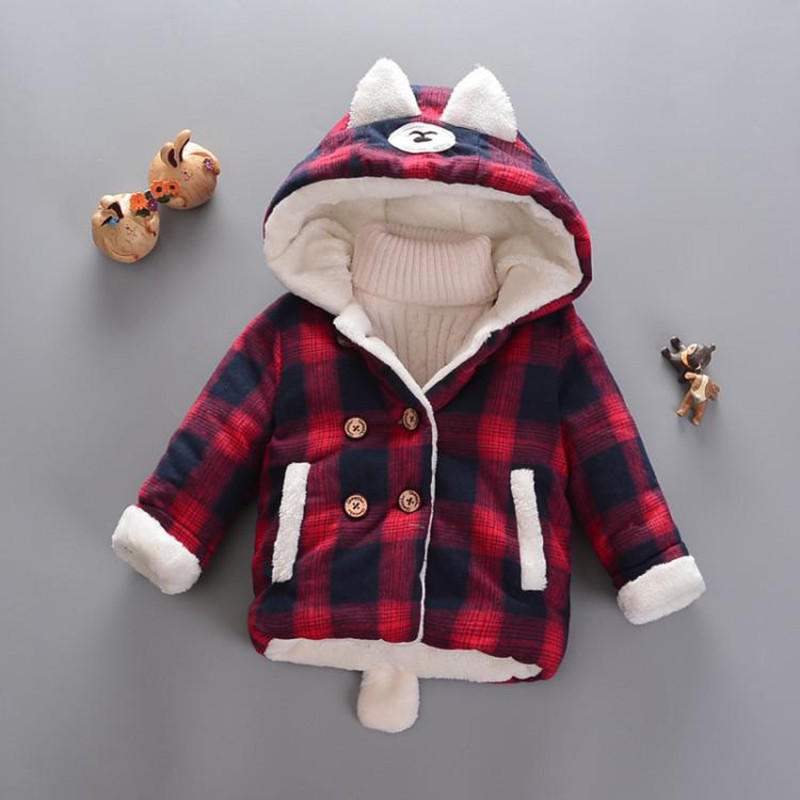 Păstrați-vă cald Toamna Iarnă Băieți Paltoane Bumbac Îngroșa Jacheta Bebeluș Moda În carouri Cu glugă Îmbrăcăminte exterioară pentru copii 1 2 3 4 Ani Haine pentru copii