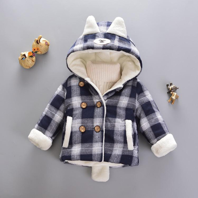 Păstrați-vă cald Toamna Iarnă Băieți Paltoane Bumbac Îngroșa Jacheta Bebeluș Moda În carouri Cu glugă Îmbrăcăminte exterioară pentru copii 1 2 3 4 Ani Haine pentru copii