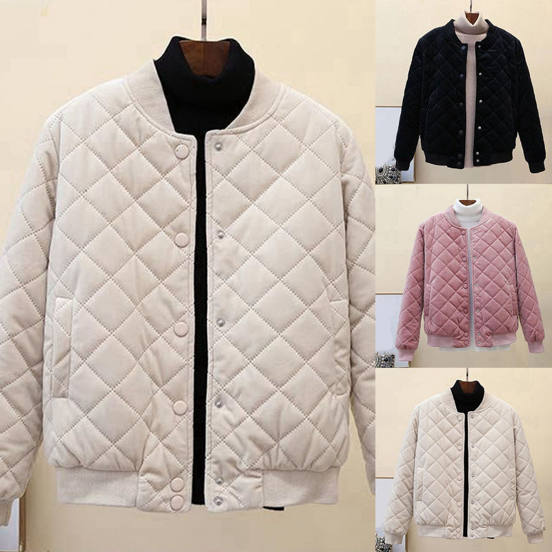 Jachetă de puf de damă supradimensionată, ocazională, în carouri, de culoare solidă, jachetă căptușită cu mânecă lungă, toamnă și iarnă