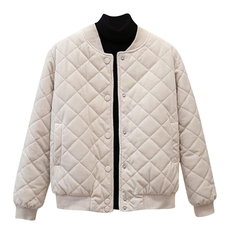 Jachetă de puf de damă supradimensionată, ocazională, în carouri, de culoare solidă, jachetă căptușită cu mânecă lungă, toamnă și iarnă