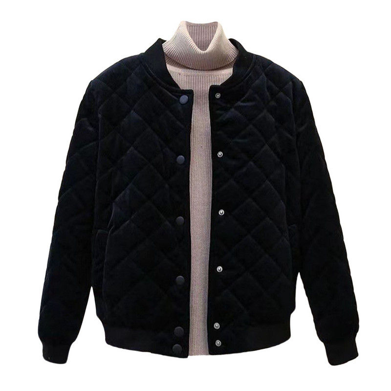 Jachetă de puf de damă supradimensionată, ocazională, în carouri, de culoare solidă, jachetă căptușită cu mânecă lungă, toamnă și iarnă