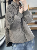 Liela izmēra rudens ziemas jauns kokvilnas krekls mētelis sieviešu rūtains Modis sieviešu jakas ikdienišķas brīvas garām piedurknēm sieviešu jakas mēteļi 2023