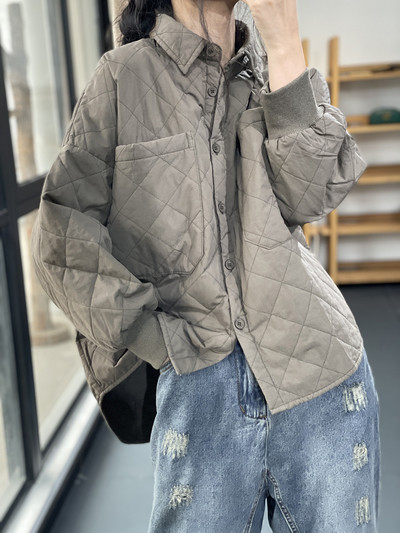 Liela izmēra rudens ziemas jauns kokvilnas krekls mētelis sieviešu rūtains Modis sieviešu jakas ikdienišķas brīvas garām piedurknēm sieviešu jakas mēteļi 2023