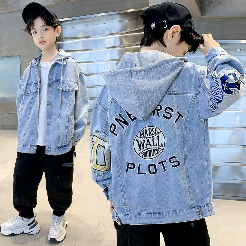 Korea lapsed poisid teksajakid puuvillased teismeliste kapuutsiga teksad Kapuutsiga jakk Kirjatrükk Kevadriided 4 6 8 12 16 aastat vana