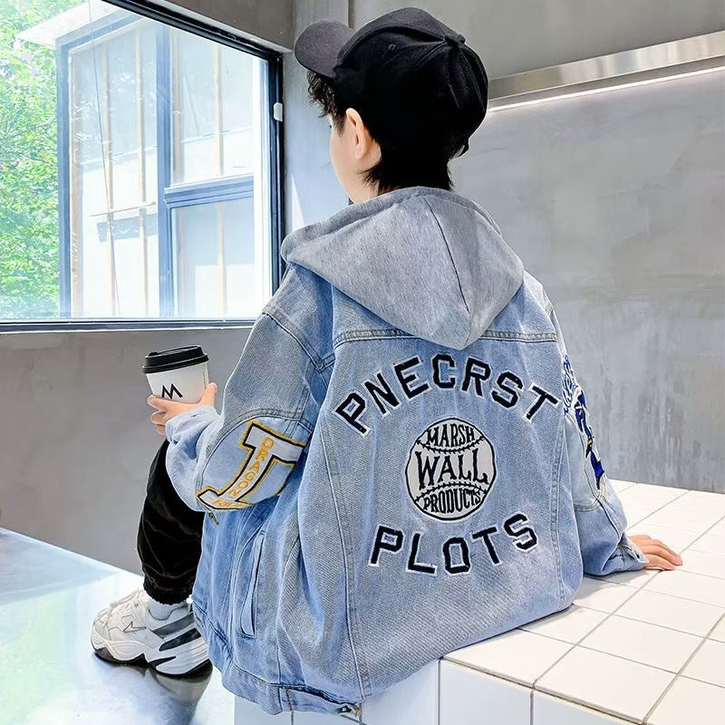 Korea lapsed poisid teksajakid puuvillased teismeliste kapuutsiga teksad Kapuutsiga jakk Kirjatrükk Kevadriided 4 6 8 12 16 aastat vana